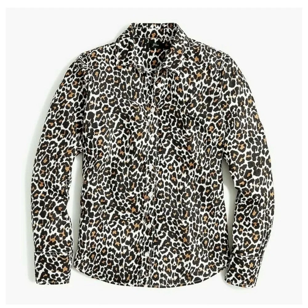 J. Crew Leopard Cotton/Linen Slim Perfect Shirt Long Sleeve Size 16 - Picture 11 of 12